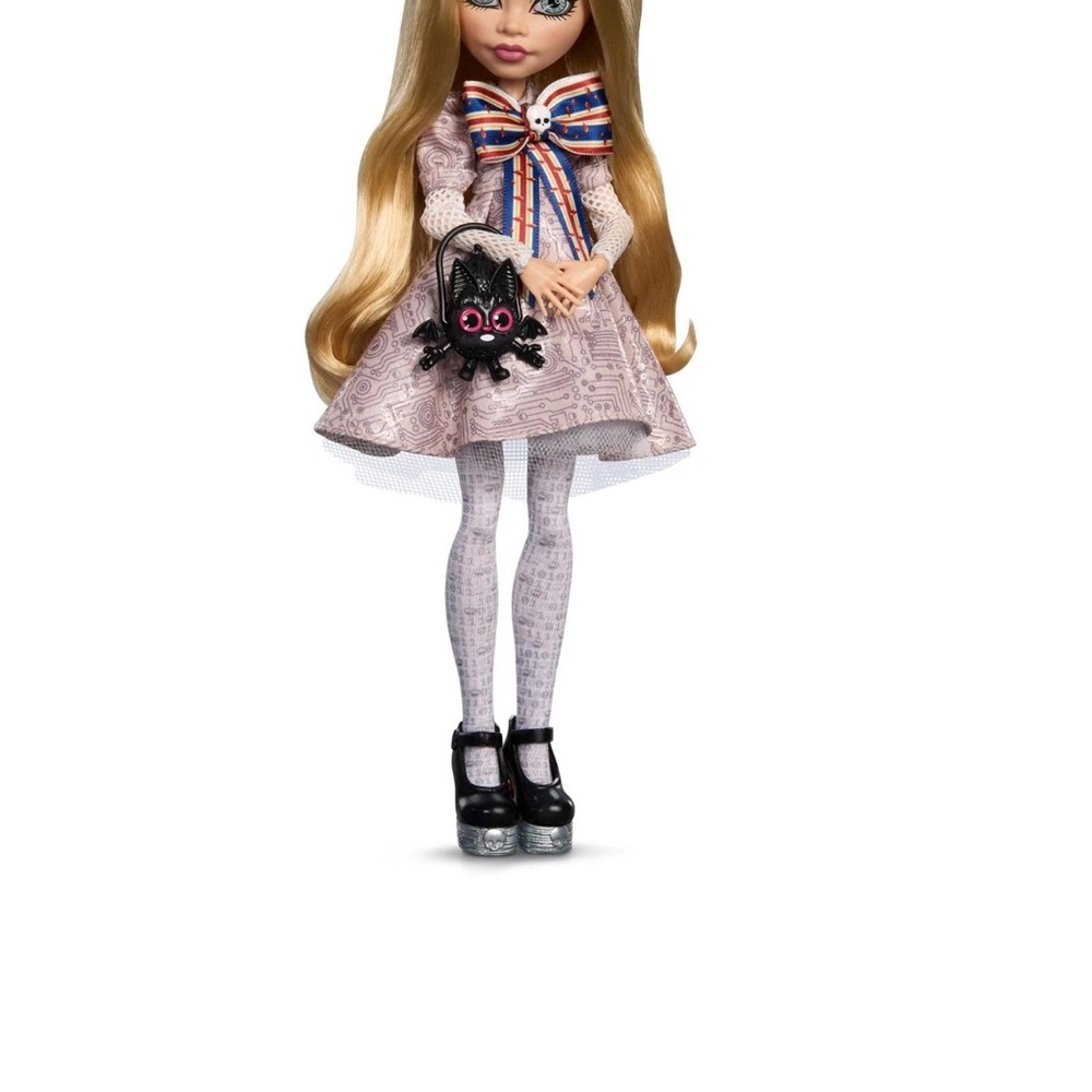 Meghan LA Skullector Doll with Blonde Hair and Striped Bow - Picture 2 of 3